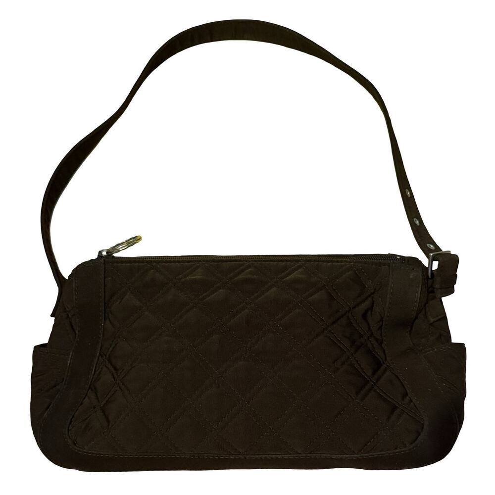 Vera Bradley Brown Quilt Microfiber Shoulder Bag Baguette Purse Adjustable Strap